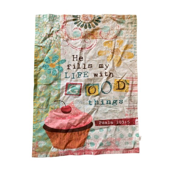 Decorative Cotton Tea Towel With Psalm 103:5 Quote & Cupcake Design Multicolor K - Picture 4 of 6
